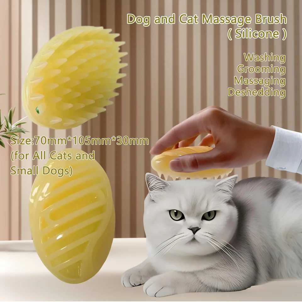 Soft Gentle Silicone Bristles Dog Cat Massage Brush Combs Cleaner Puppy Hair Removal Slicker Brushes Wash Tools for Pets M251208 - view 3