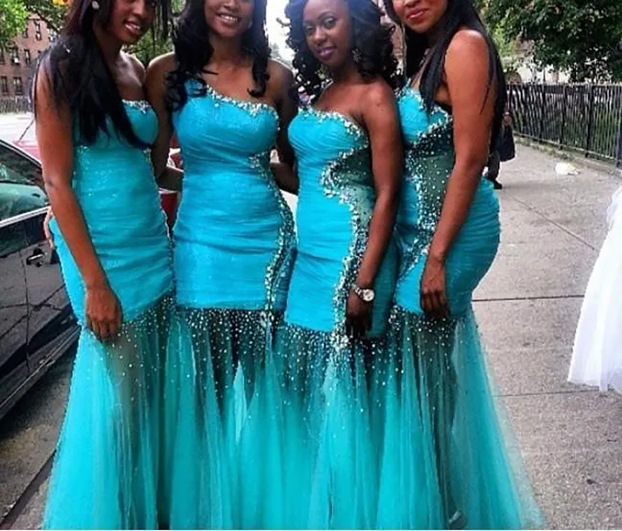 Peacock Bridesmaid Dresses One Shoulder Mermaid Maid of Honor Gown Floor Length Crystal Wedding Party Dress Plus Size ZJ9008