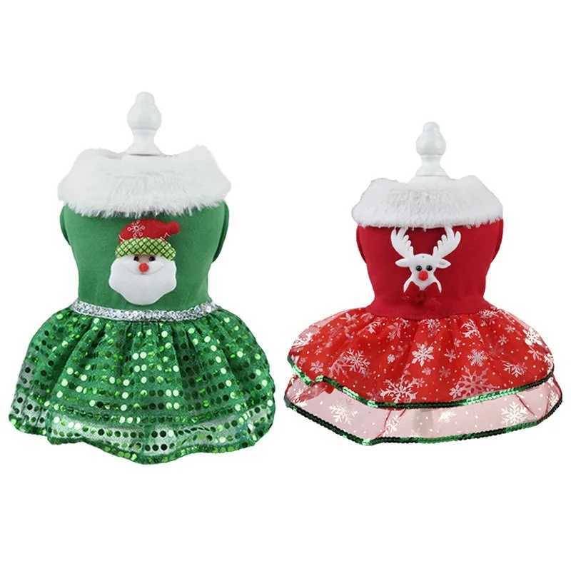Christmas Pet Dress Dog Skirts Holiday Party New Year Christmas Dress Up Classic Dress Green Red Pet Decoration Pet Clothes M251208 - view 7