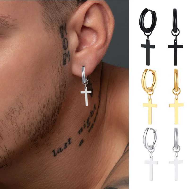 Stainless Steel Earring with Cross Charm for Guys Mens Jewelry J251208