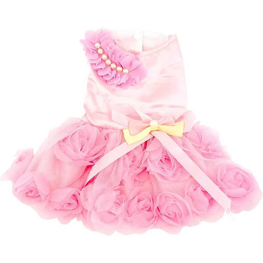 Pet Dresses for Small Dogs Girls Luxury Puppy Wedding Dress Rose Flower Lace Tutu Skirt Silky Bow Birthday Party Cat Dog Clothes M251208
