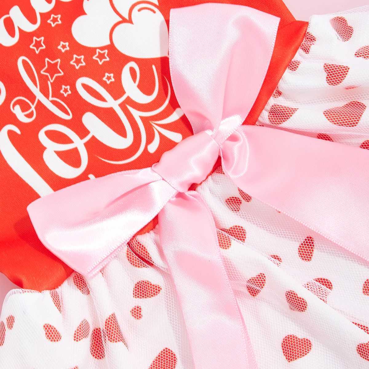 Valentines Day Pet Dress Red Top Loads of Love Cute Puppy Skirt with Heart Prints Bow - tied Doggie Outfit Clothes Apparel M251208