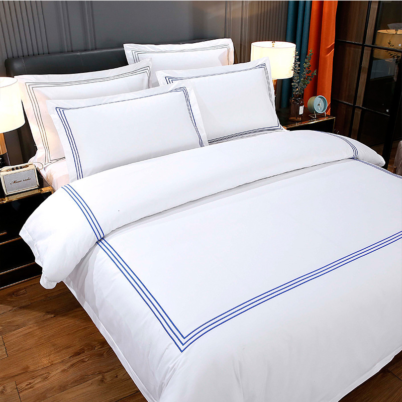 Five-Star Hotel Linen Pure Cotton Satin Four-Piece Set White Hotel Set All-Cotton Bed Sheet Duvet Cover Bedding 201210