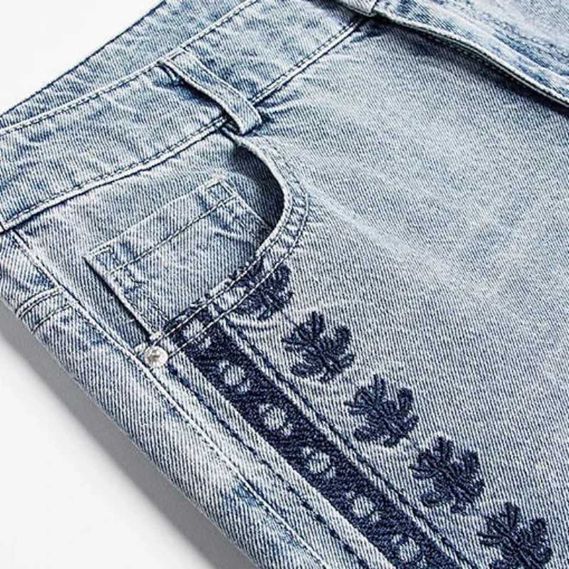 Straight Leg High Waist Shot Trousers Blue Pants for Women Embroidered Womens Jeans South Korea Spring Harajuku Fashion 2025 R ZT251208