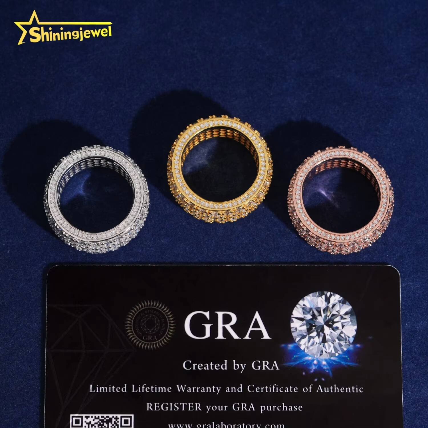 Fine Jewelry GRA Certificate Hip Hop Fully Iced Out Eternity 925 Sterling Silver VVS Moissanite Diamond Ring