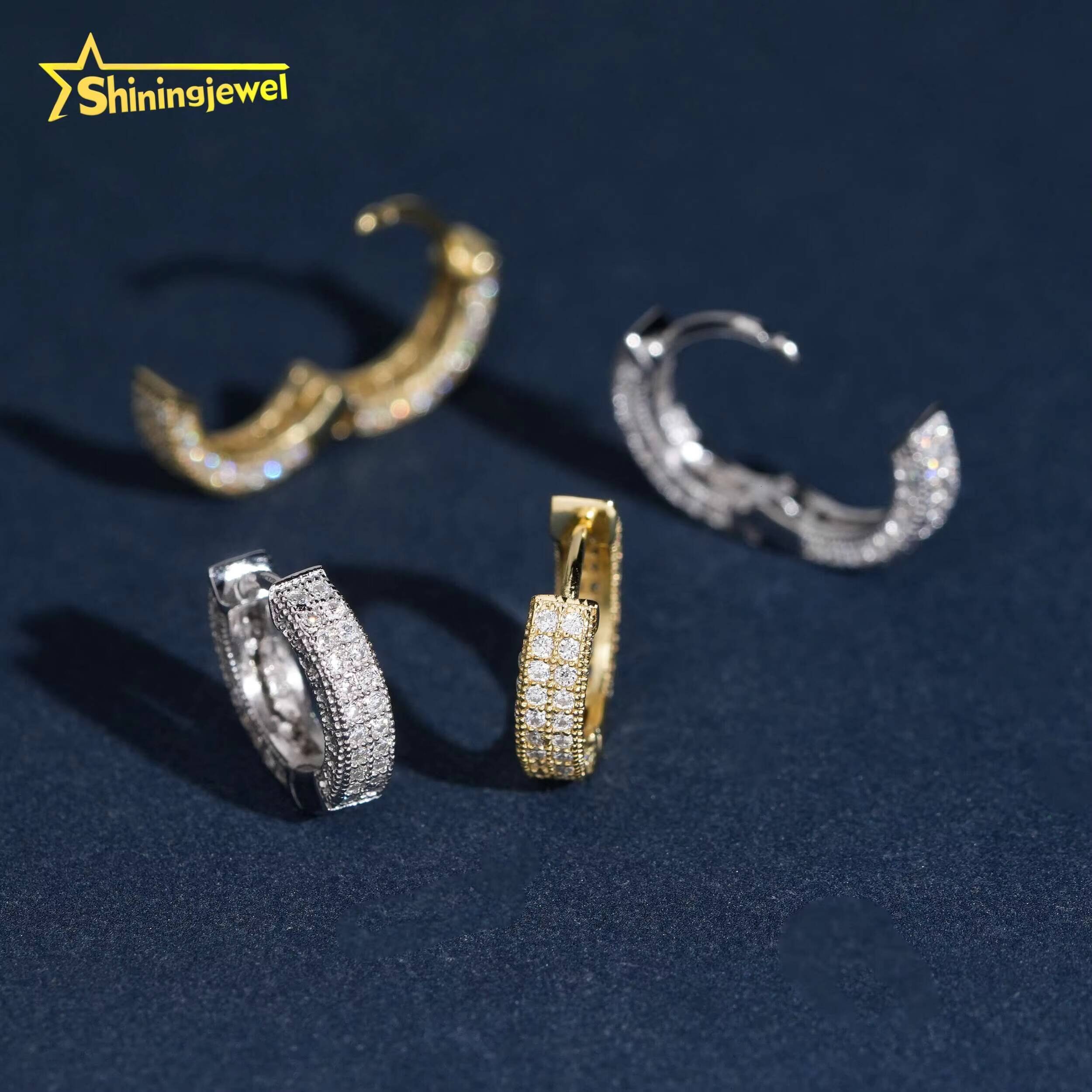USA Local Stock Fully Iced Out Moissanite Diamond Men Earrings Hoop 925 Silver Jewelry Trendy Hip Hop Earrings for Men
