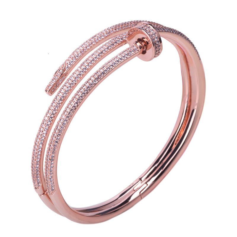 New Copper Plated Zircon Inlaid Original Buckle Nail Bracelet Personalized Gold Plated Inlaid Diamond European And American Jewelry
