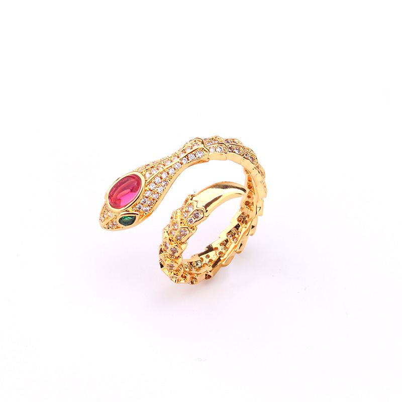 European And American Style Snake Bone Spring Bracelet Beautiful Fashion Red And Blue Gemstone Snake Shape Bracelet Ring Set Wholesale 92