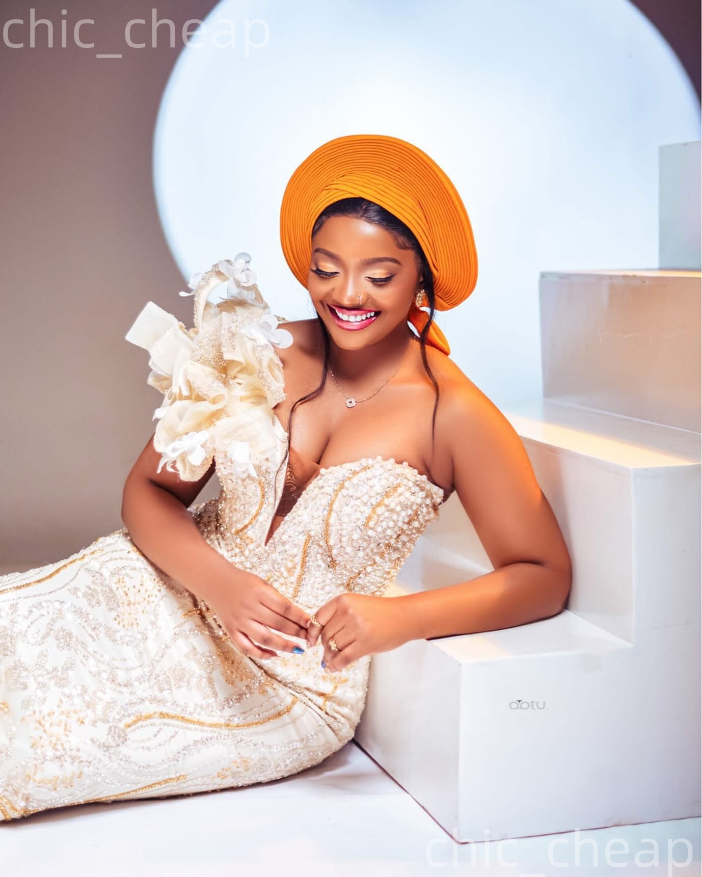 Aso Ebi Champagne Mermaid Prom Dresses 2026 Pearls Flowers One Shoulder Evening Formal Party Second Birthday Engagement Gowns Plus Size Dress For Spec