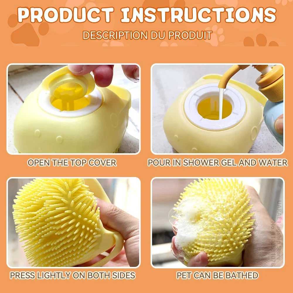 Dog Bathing Brush Pet Massage Brush Shampoo Dispenser Soft Silicone Brush Rubber Bristle for Dogs and Cats Shower Grooming Tool M251208 - view 7