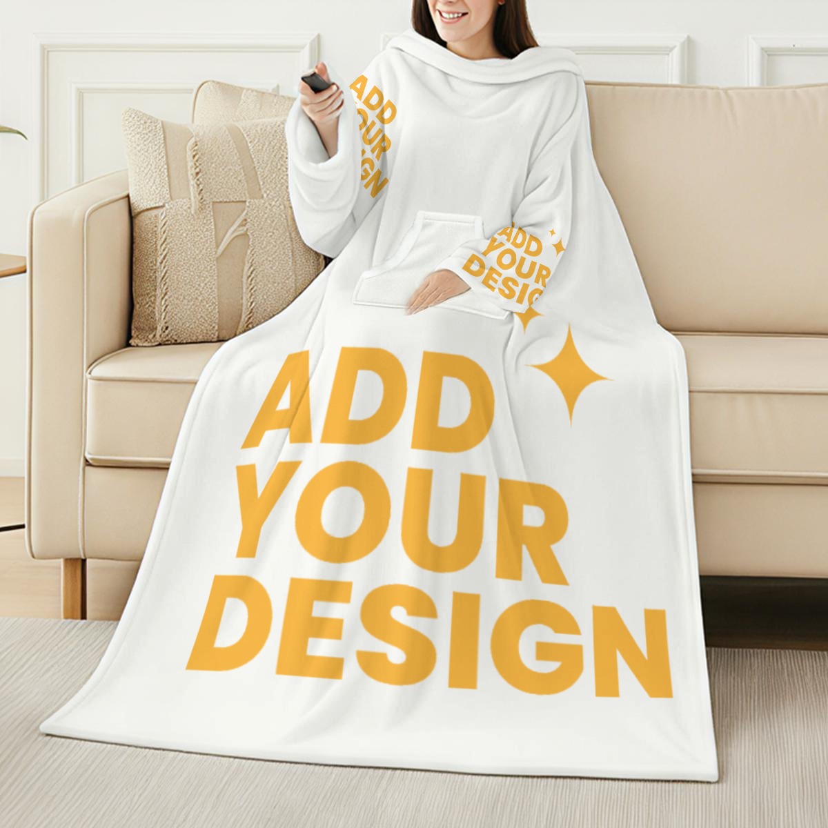 All Over Print Wearable Blanket with Sleeves Dual Layer Sherpa Fleece Hooded Robe Long Sleeve Oversized Snuggle Sack for Adults