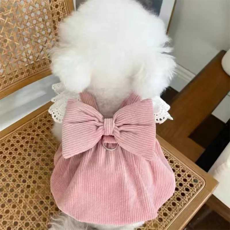 Pink Warm Lace Corduroy Pumpkin Bow Dog Dress XS-XL Pet Home Outdoor Festival Cosplay Cute Clothing Apparel Fashion Accessories M251208