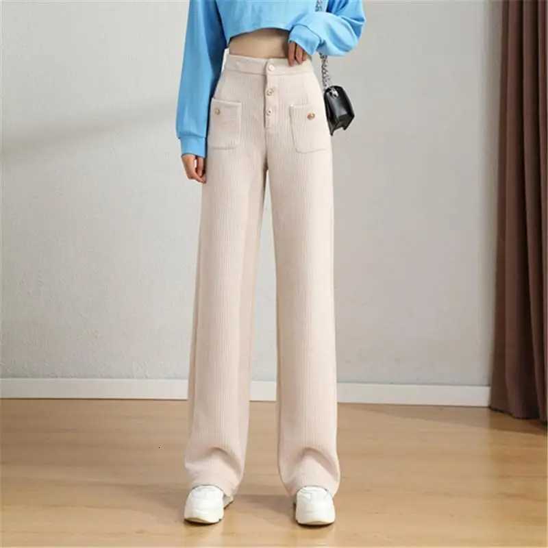 Autumn Winter New Fashion High Waist Solid Button Corduroy Womens Clothing Pockets Loose Casual Simplicity Trend Young PantsT251208