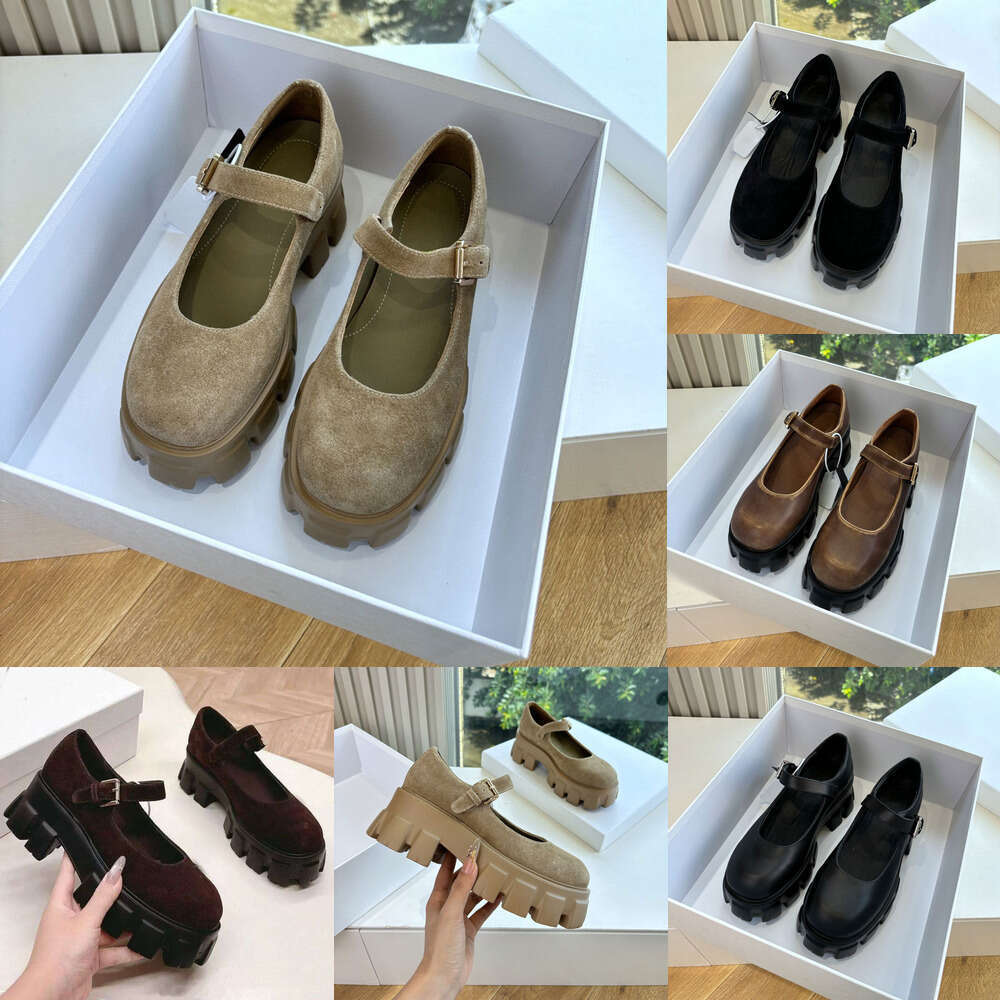 Luxury Mary Jane Monolith designer shoe woman Round-toed Suede strap Height Increasing Top quality Platform loafers ballet flat dress fashion party Office shoes