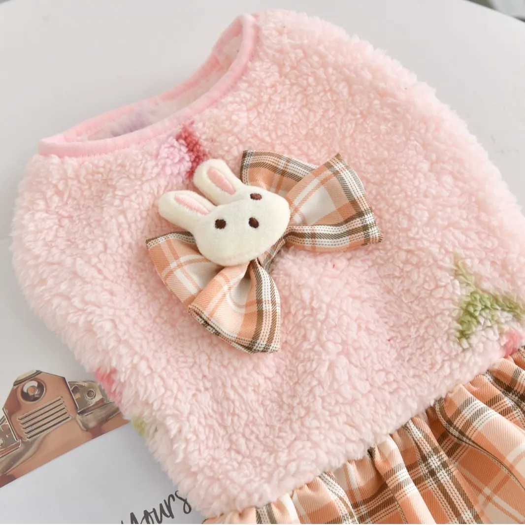 Winter Dog Cat Dress Pink Vest With Plaid Skirt Puppy Costume Pomeranian Poodle Schnauzer Autumn Outfit Puppy Clothes Accessory M251208