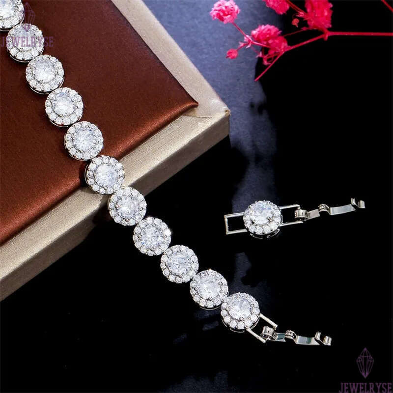 luxury AAA cubic zirconia designer bracelet for woman chian silver round white diamond charm wedding engagement bracelets chains jewelry women party g