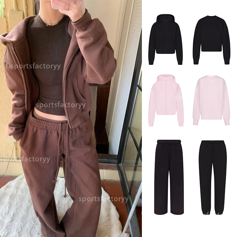 Skims Sweatshirt And Sweatpants Cotton Fleece Series Autumn Winter Classic Kangaroo Pocket Loose Casual Hoodie Womens Set Skimss