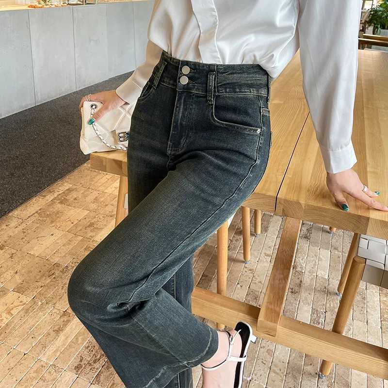 Petite Flare Jeans Winter 2025 Fleece Lined High Waist Ankle Length Pants for Women Tummy Control RetroT251208