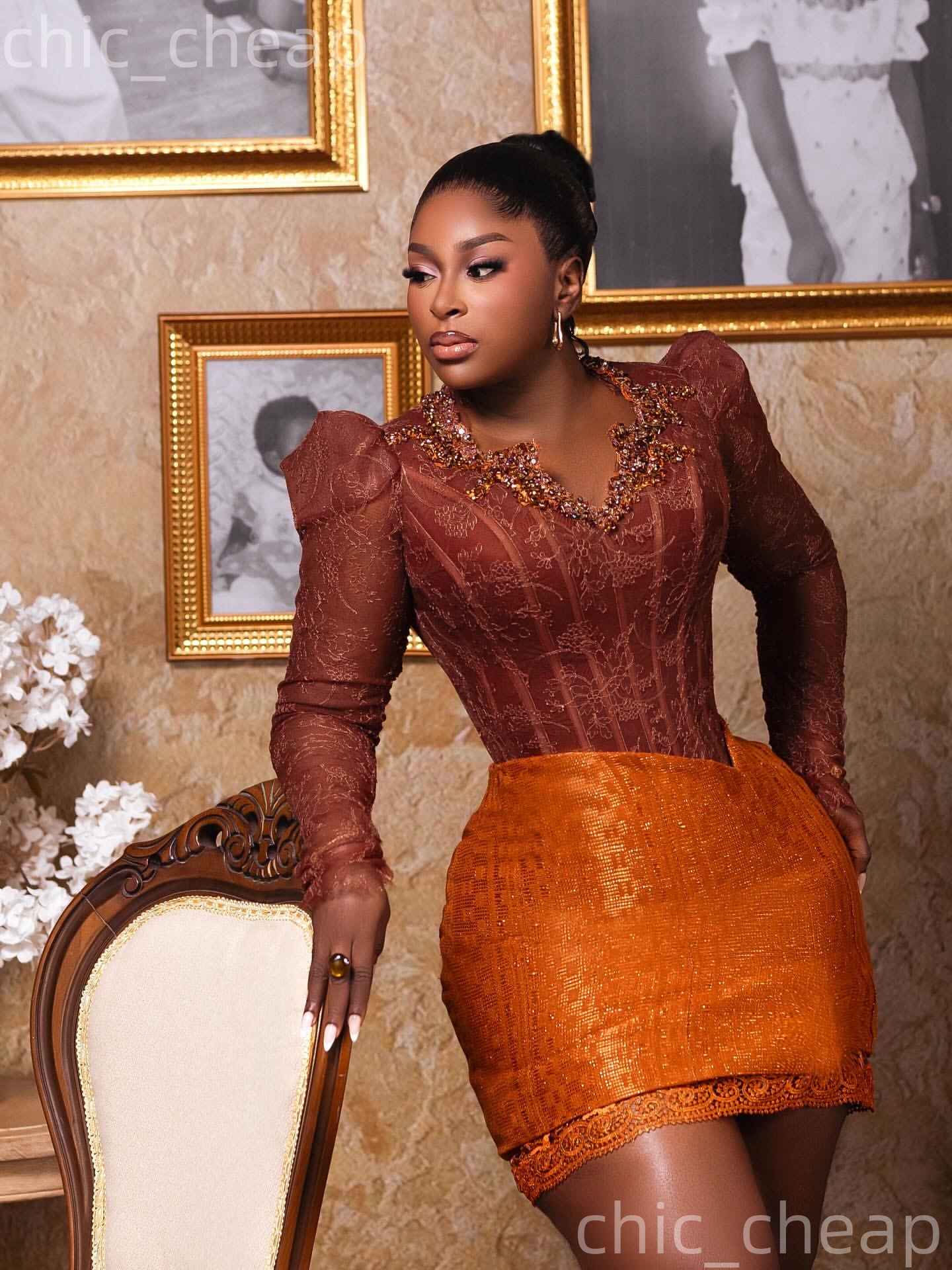 2026 Orange Sheath Cocktail Dress Beaded Crystals Lace Full Sleeves Short Mini Graduation Homecoming Dresses For Special Occasions Sweetheart Gowns ZJ