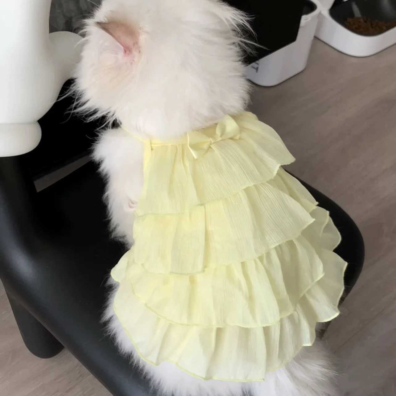 Yellow Pet Princess Dress Shiny Tiered Skirt Cat Dog Clothes For Small Medium Puppy Teddy Cute Bowknot Strap Vest Pet Clothes M251208