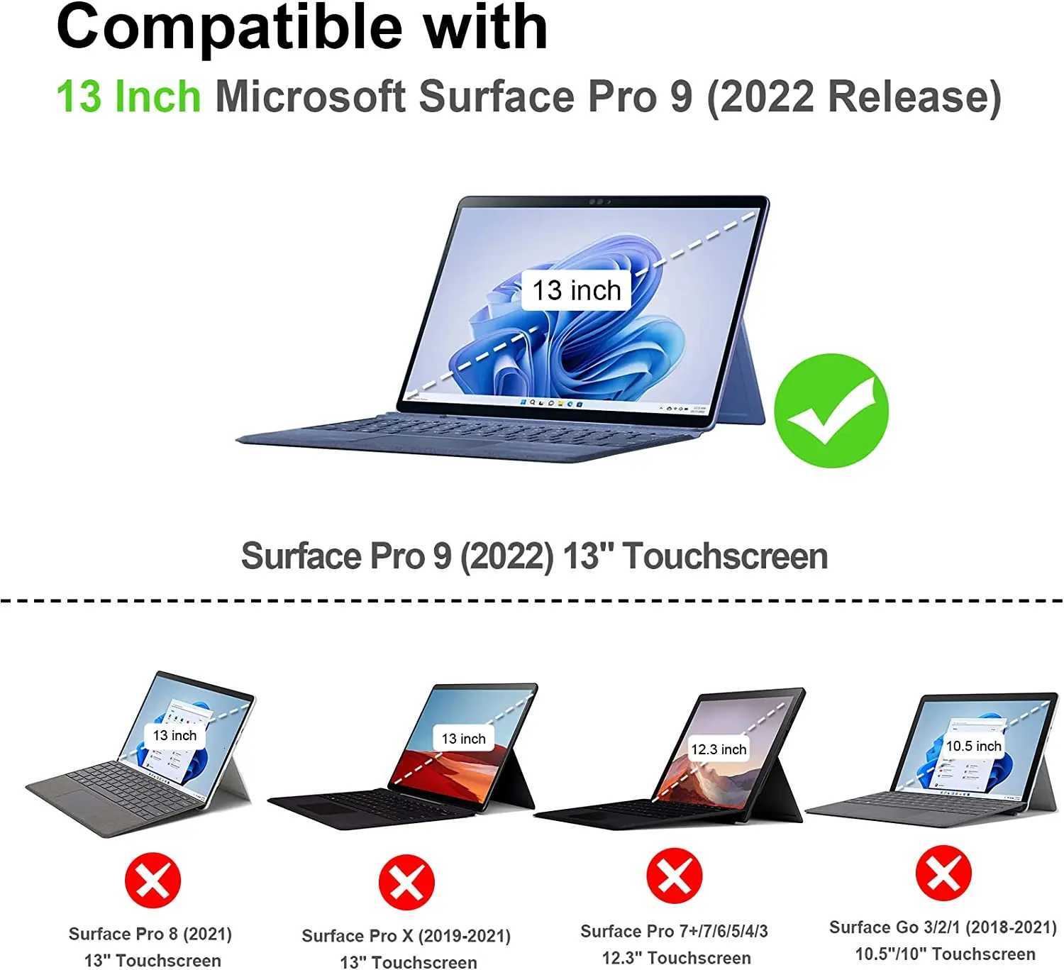 Case Cpatible with Type Cover Keyboard for Surface Pro 9/Pro 9 5G 2022 13Shockproof Rugged Hard Cover Clear PC Back C251208