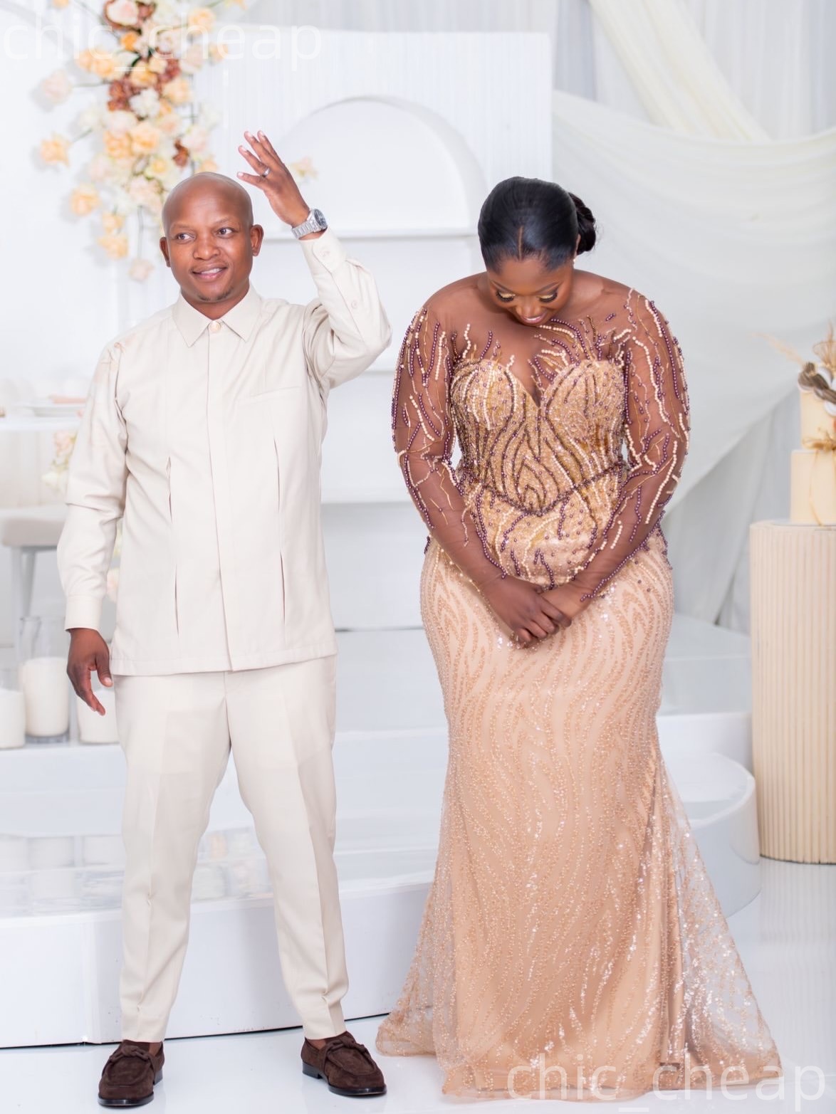 Aso Ebi Champagne Mermaid Prom Dresses 2026 Pearls Beaded Sheer Neck Evening Formal Party Second Birthday Engagement Gowns Plus Size Dress For Special