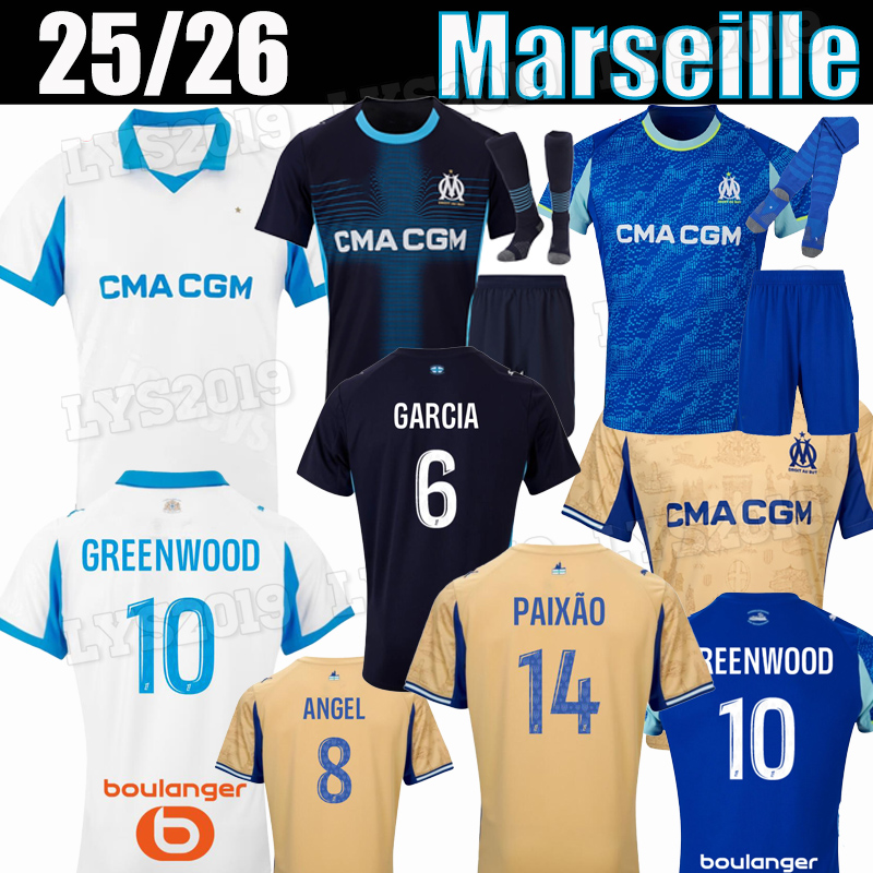 25 26 Marsella Maillot OM de Foot Greenwood 125 Soccer Jerseys Balerdi Ounahi Harit 2025 LUIS HENRIQUE HARIT ROWE GARCIA HOJBJERG LIROLA Kids Adult Kit