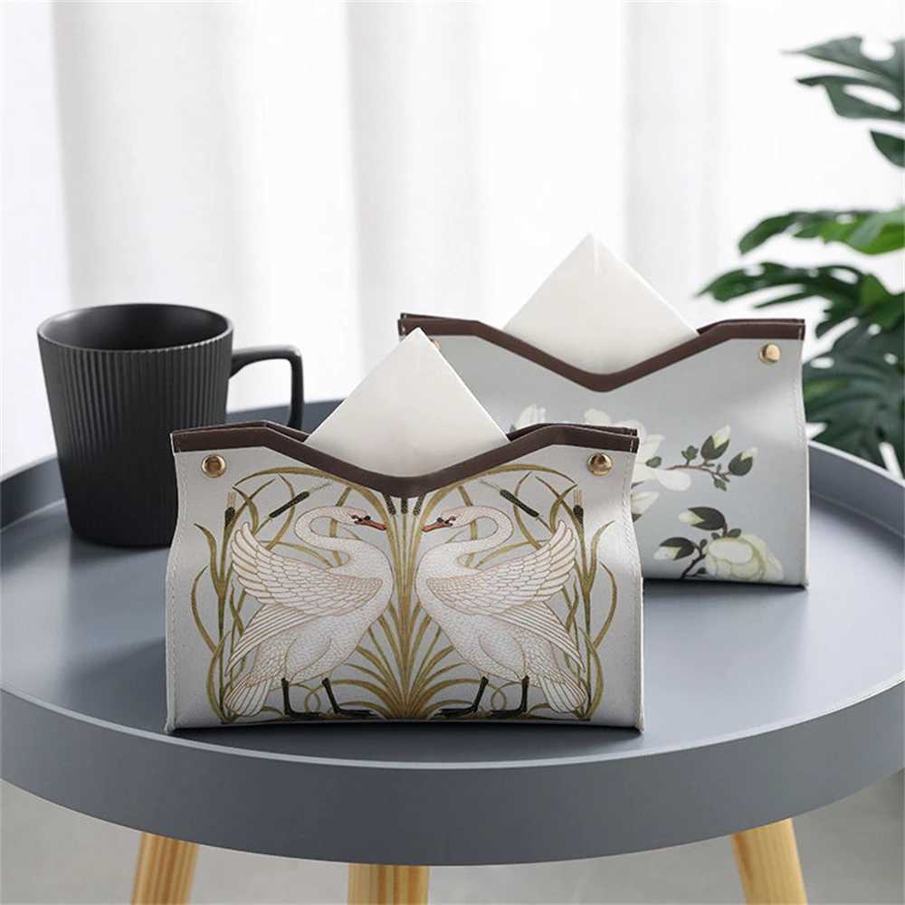 Simple Floral PU Tissue Box Case Retro Car Tissue Container Home Decoration Napkin Holder Desktop Paper Storage Box Pumping Boxs H251208