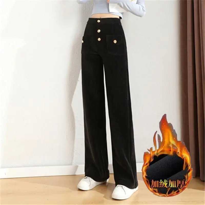 Autumn Winter New Fashion High Waist Solid Button Corduroy Womens Clothing Pockets Loose Casual Simplicity Trend Young PantsT251208