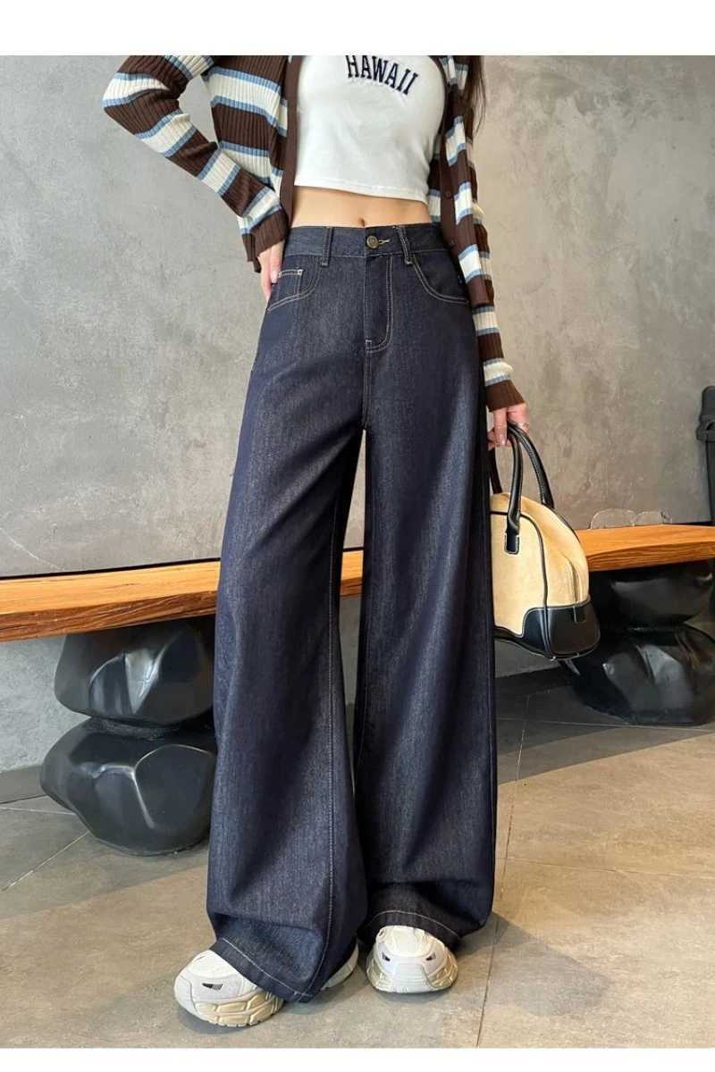 Warm Fleece Lined Jeans For Woman Y2k Pants Loose Wide Leg Trousers Winter 2025 Trendy Design Comfort Stretch Blue DenimT251208