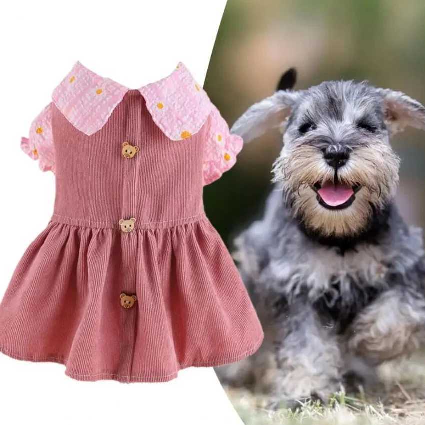 Adorable Pet Princess Dress with Cute Bear Button Soft Comfortable Breathable Cat Dog Dress M251208
