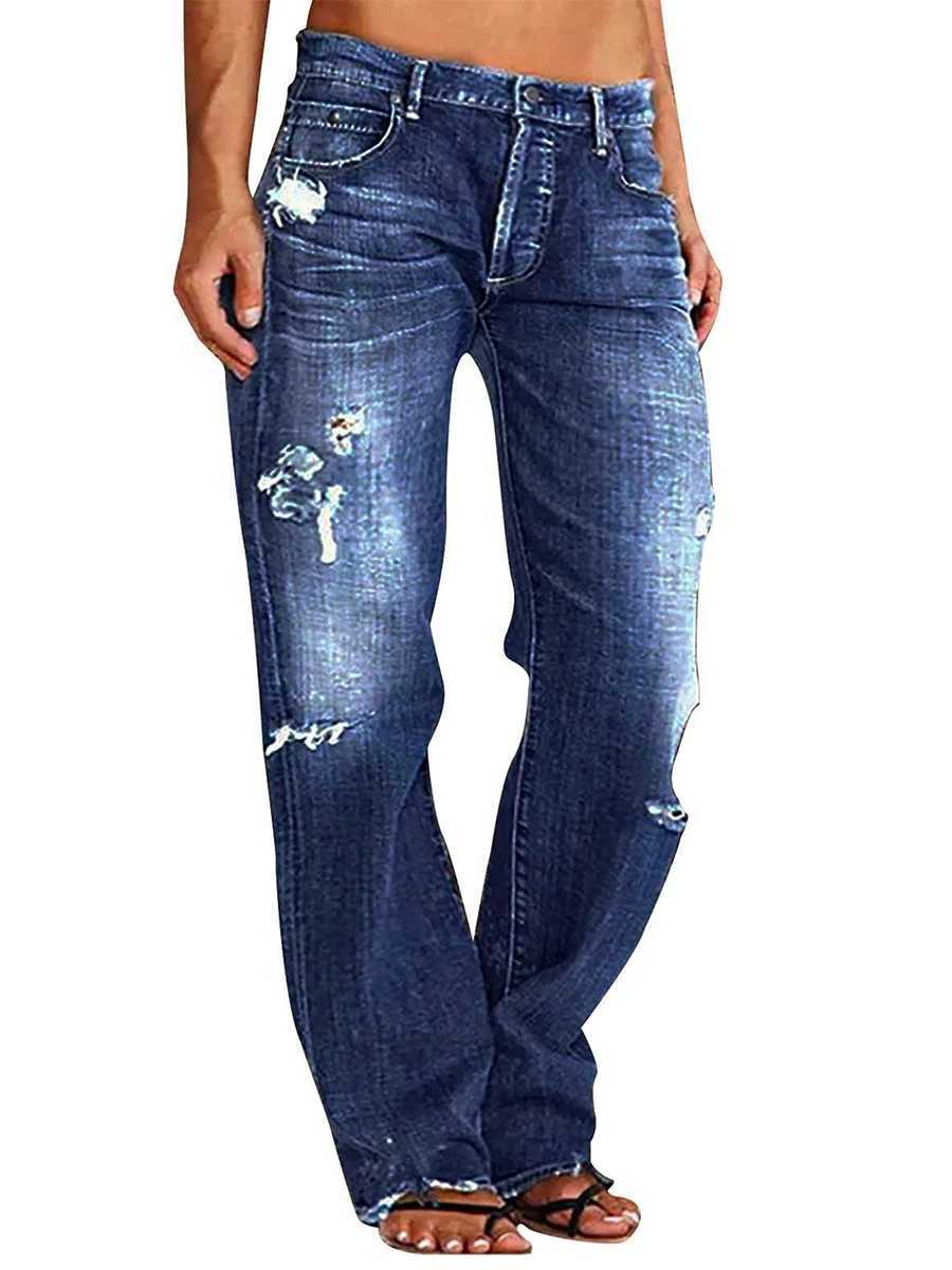 Women Men Denim Pants Casual Ripped Loose Straight Leg Jeans Trousers Trendy Bottoms for StreetwearT251208