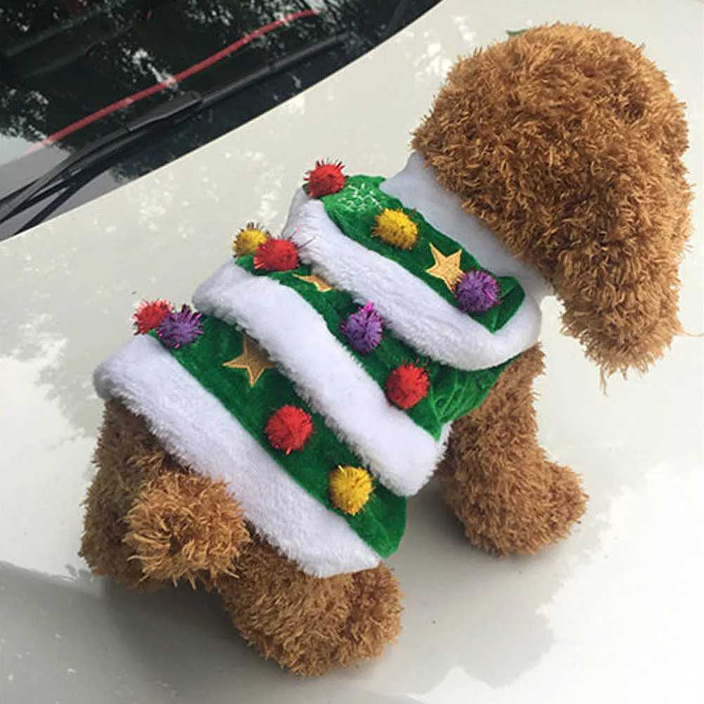 Christmas Tree Shaped Dog Costume Size S Green Comfortable Warm Hoodie Dress Pet Dress for Christmas Festival Party M251208