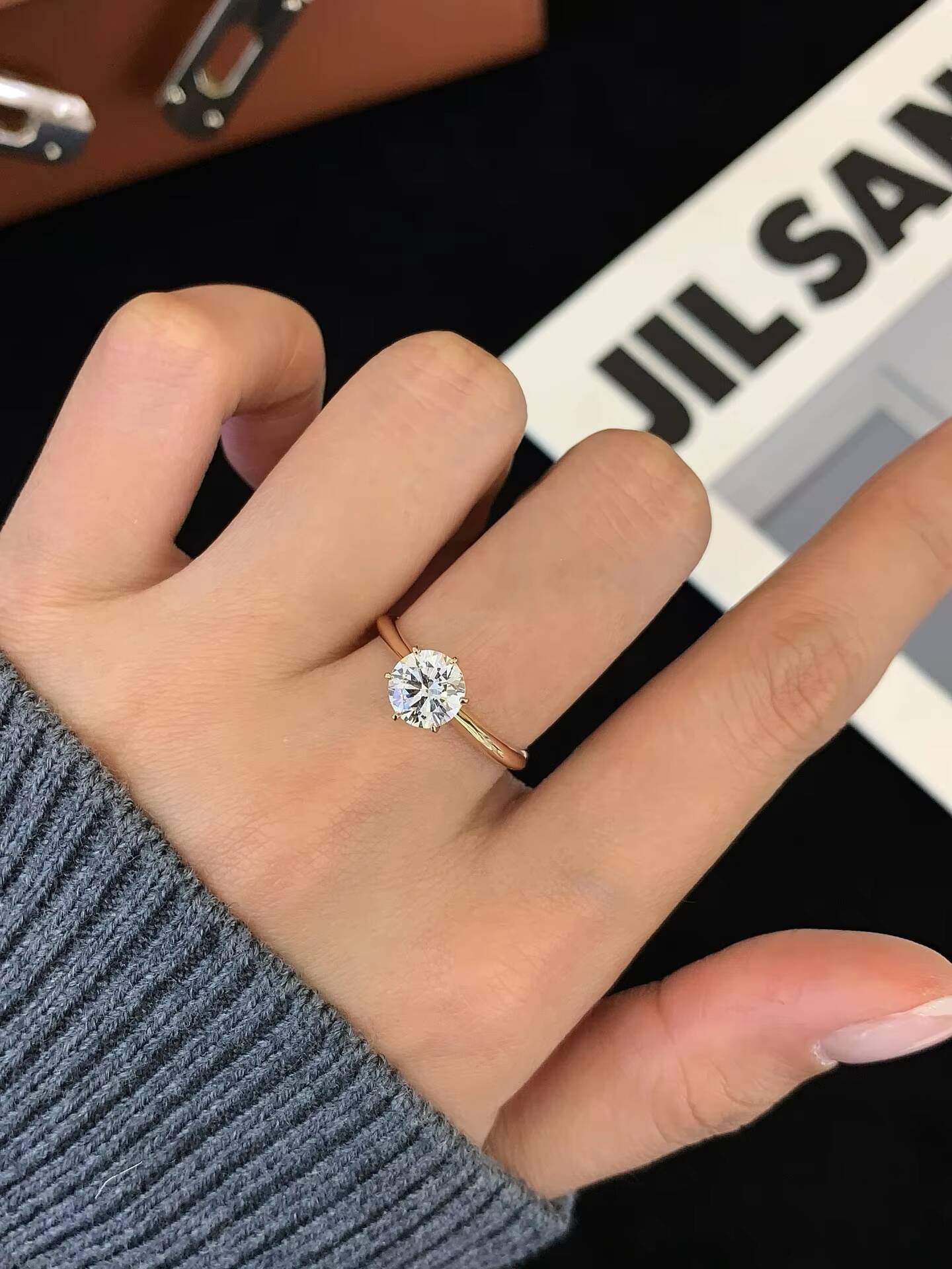 Double Jewelry 18k Rose Gold 6 Claws 1ct Round Lab Grown Diamond Solitaire Rings for Women Engagement Ring Lab Diamond Jewelry
