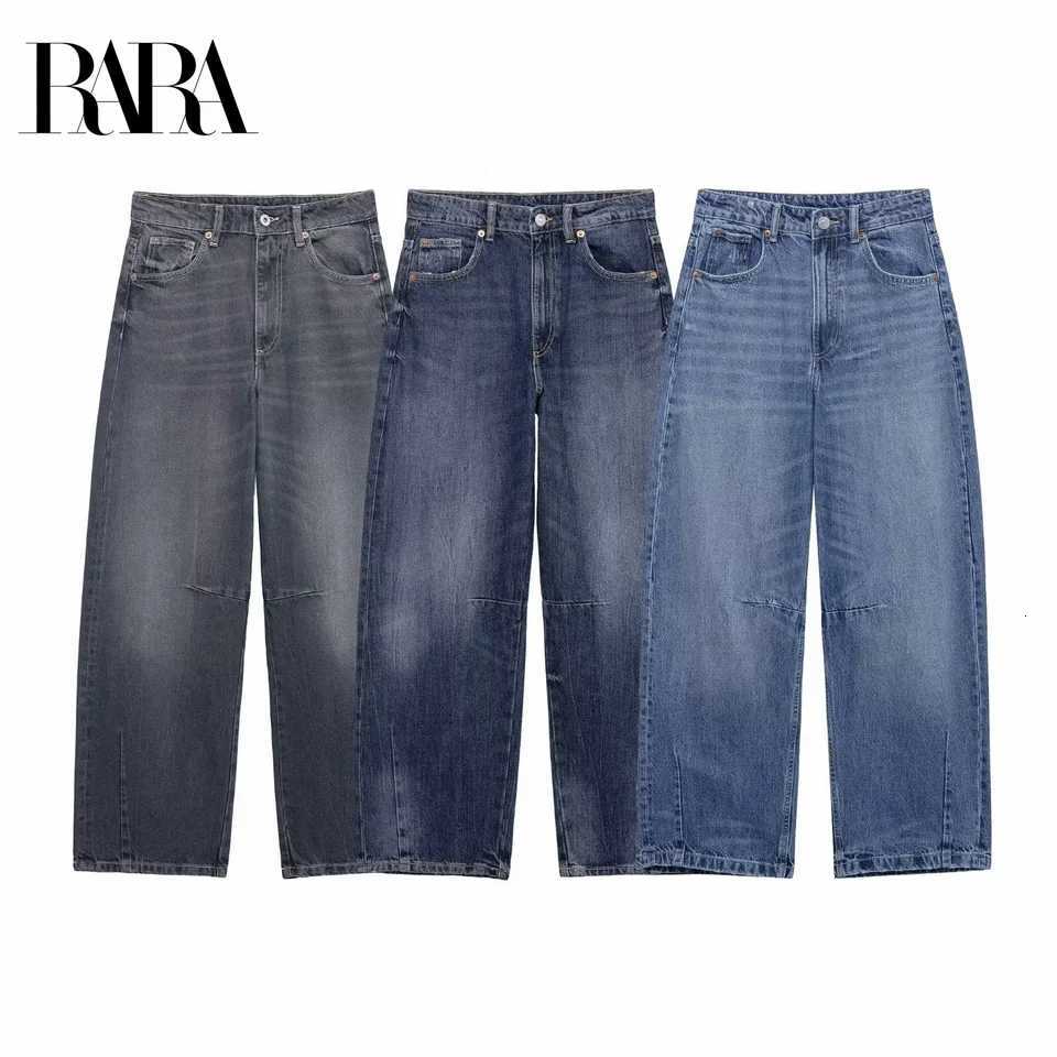 RARA Womens Straight Cut Jeans with Traditional Five Pocket Design Button Fly and Stitched Detailing for Casual OutfitsT251208