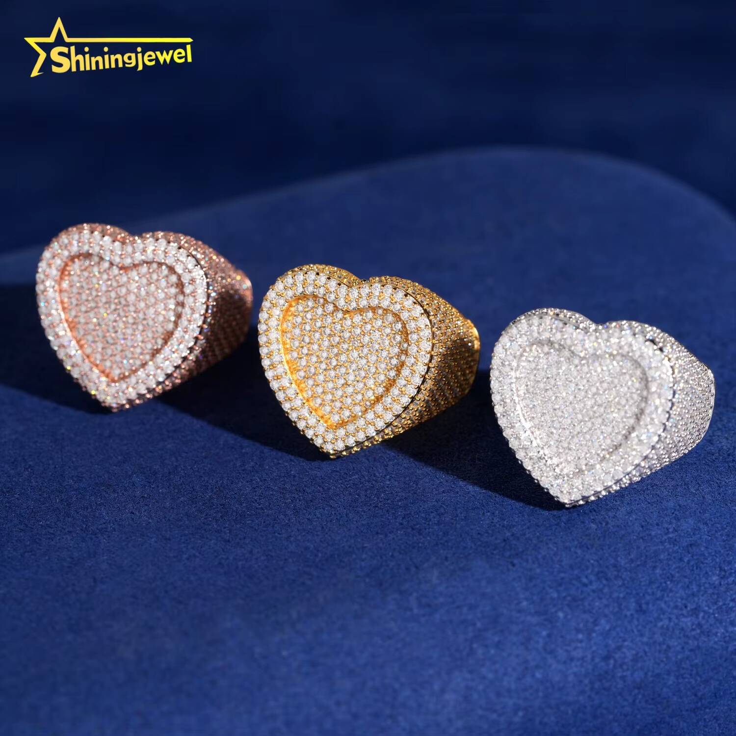 Pass Diamond Tester Heart Shape Hip Hop Rapper VVS Moissanite Fine Jewelry Diamond Iced Out Jewelry 925 Silver Ring for Men