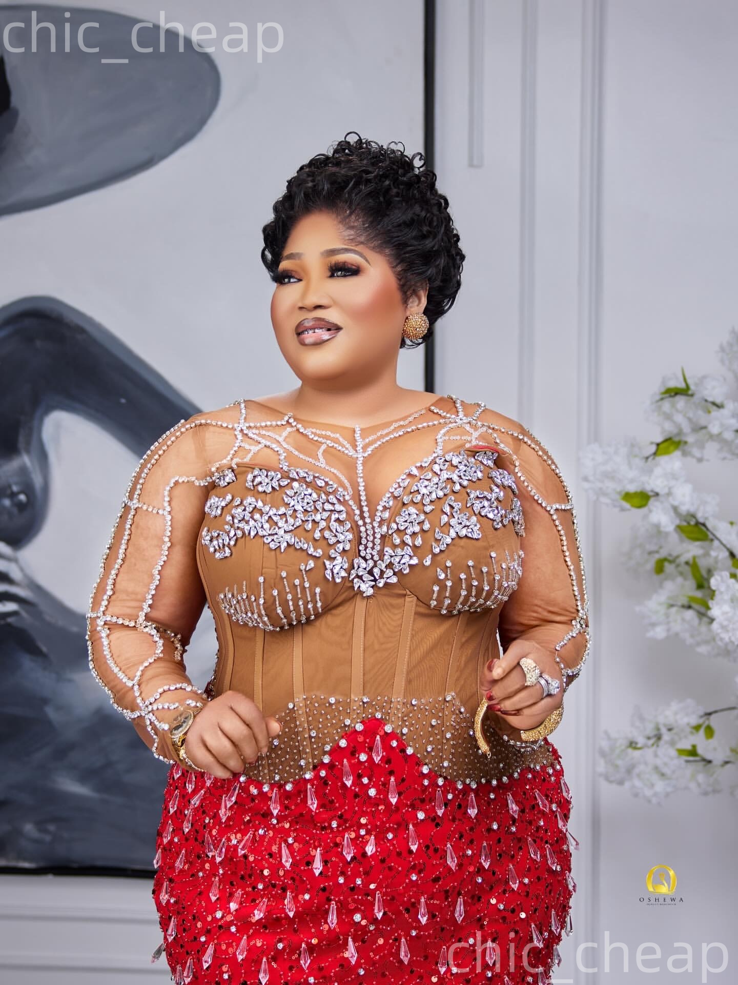 Aso Ebi Red Sheath Prom Dresses 2026 Rhinestones Illusion Sheer Neck Evening Formal Party Second Birthday Engagement Gowns Plus Size Dress For Special