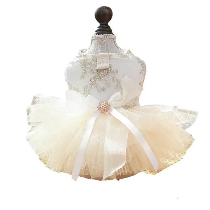 1 Pet Apparel Dog Spring/Summer Breathable White Wedding Dress Princess Dress with Pulling Cord Button For Small Medium Dogs M251208