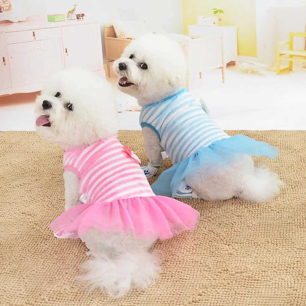 Funny Dog Clothes Fashion Small Dog Wedding Dress Skirt Puppy Clothing Pet Clothes Striped Flannel Dog Dress Princess Dress M251208