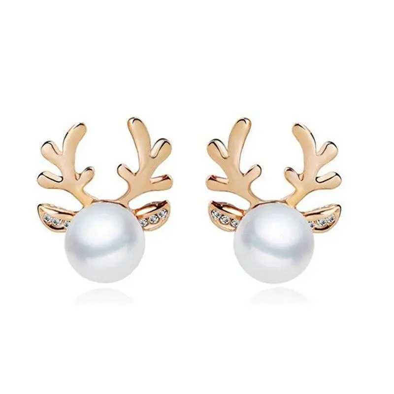 Elk Horn Pearl Earrings/ Reindeer Horn Pearl Earrings Stud Earrings for Women Pearl Earrings for Women J251208