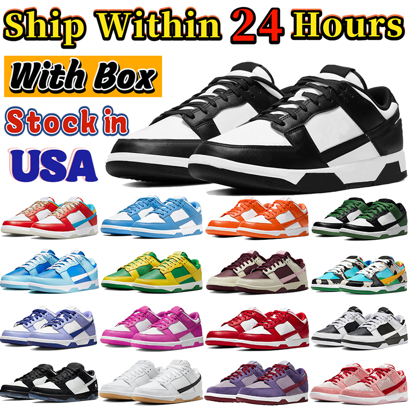 With Box Designer Running Shoes Low White Black Panda Gum Triple Pink Grey Fog Light Smoke Grey Bone UNC Stock in USA Outdoor Mens Womens Sports Sneakers Trainers