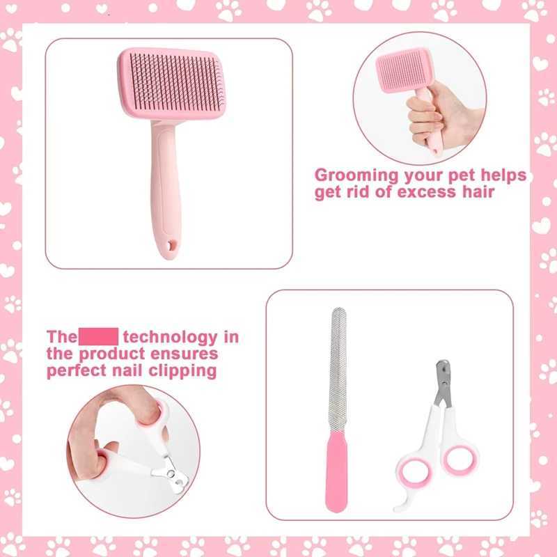 HOT-8Pcs Dog Brush Grooming Set Pet Self-Cleaning Set With Pet Nail Clippers And Files Comb Pet Shampoo Bath Brush M251208 - view 4