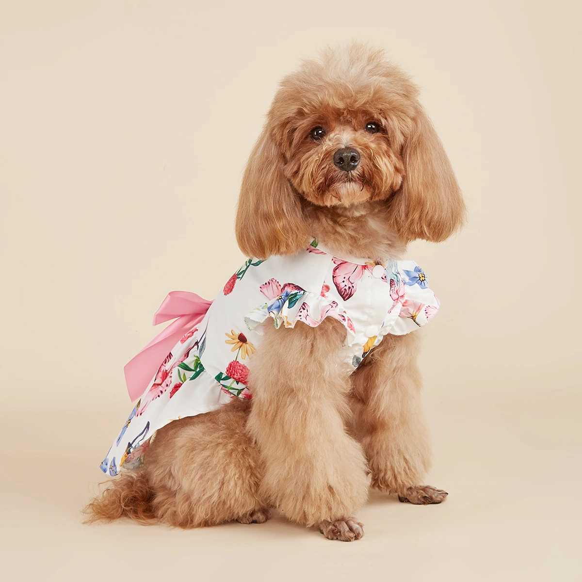 Dog Princess Dresses for Small Dogs Girls Floral Puppy Dresses Pink Bowknot Dress Pretty Butterfly Doggie Summer Hem Outfits M251208