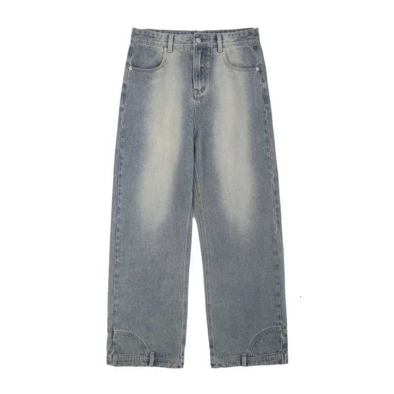 Vintage American Retro Reverse Side Turned Denim Jeans Men Women Couple Straight Wide Leg Baggy Drag Pants TrendyT251208