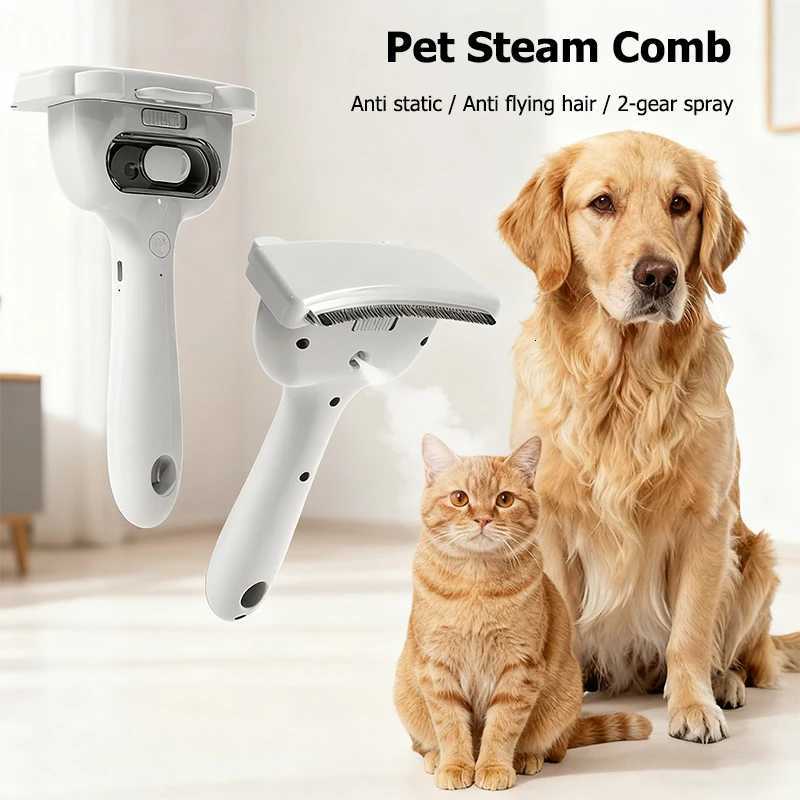 Stainless Steel Pet Steam Comb Built in Battery Hair Removal Beauty Spray Brush for cat and dog Pet Grooming Tool Anti-static M251208