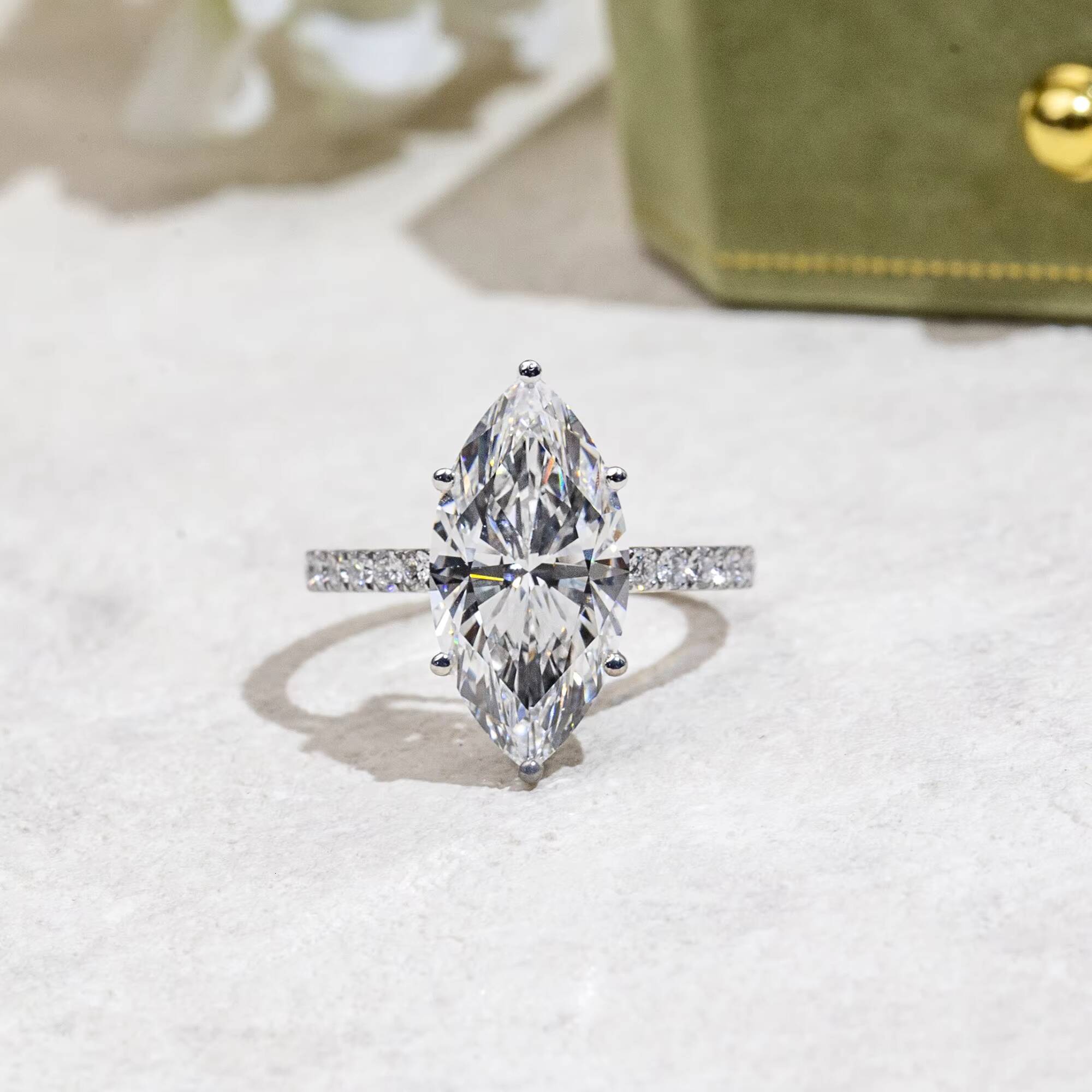 MSR-1125 925 Silver Solitaire Diamond Ring Marquise Cut Lab Grown Diamond Engagement Ring