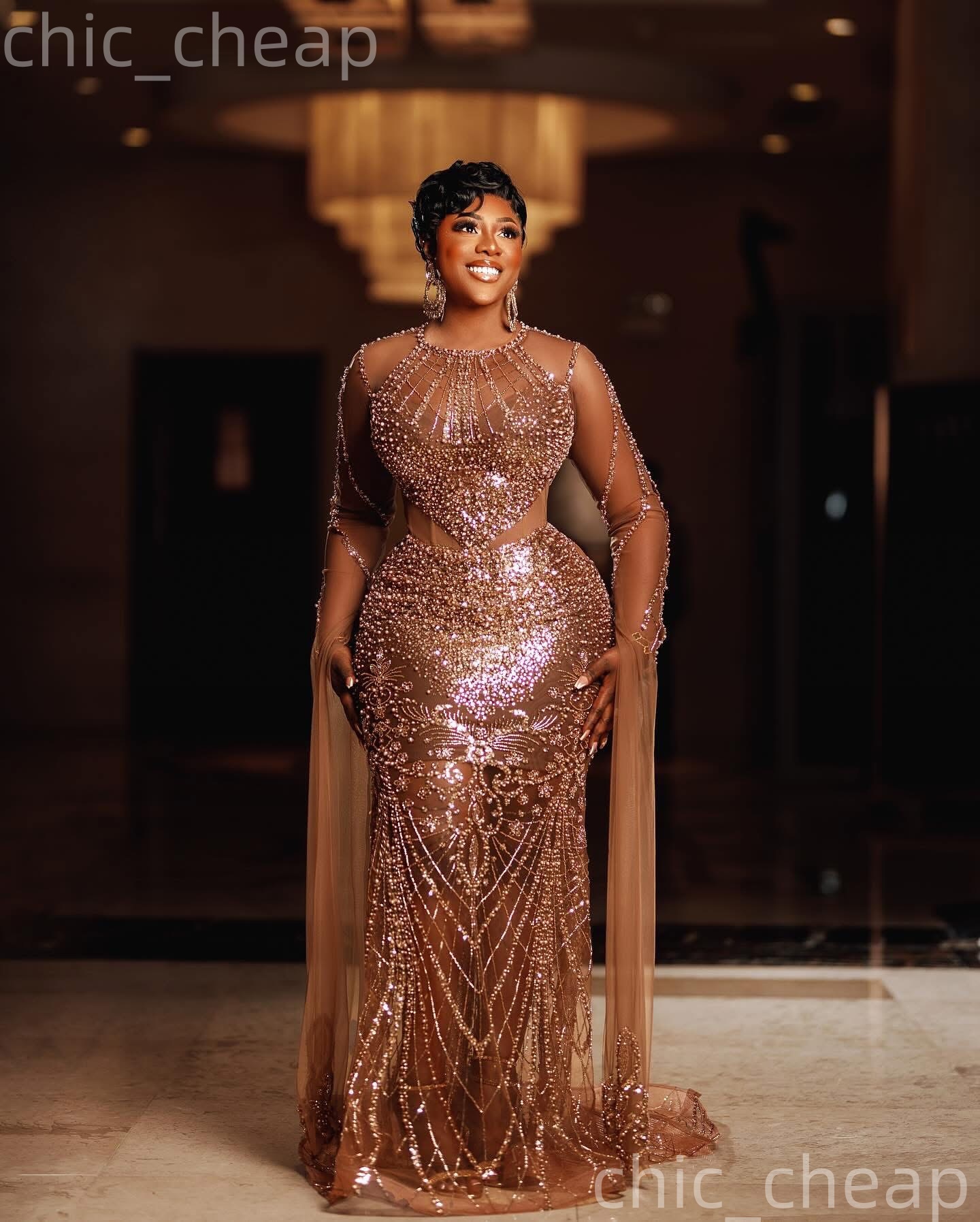 Aso Ebi Chocolate Mermaid Prom Dresses 2026 Illusion Beaded Sequined Evening Formal Party Second Birthday Engagement Gowns Plus Size Dress For Special