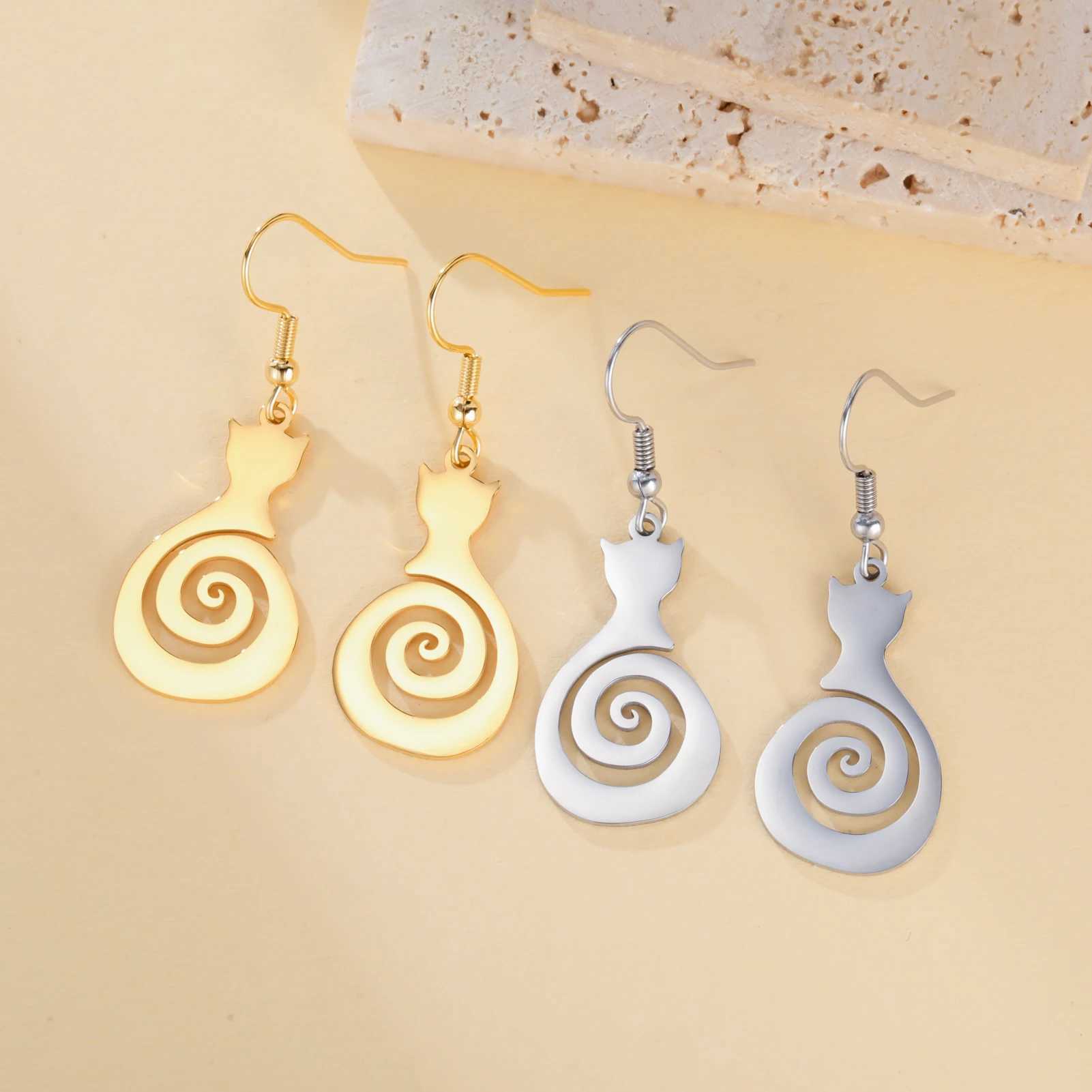 Cazador Cat Kitten Cute Swirl Spiral Tail Earrings for Women Girls Stainless Steel Animal Drop Earrings Jewelry Birthday Gift J251208