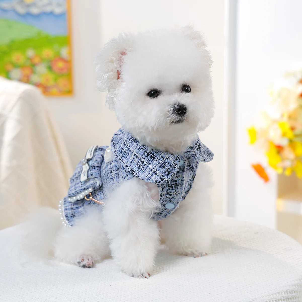 Pet Xiaoxiangfeng Backpack Skirt Blue Small Dog Cat Dog Wear with Small Backpack Skirt Puppy luxury Clothes Winter Clothing Thick M251208