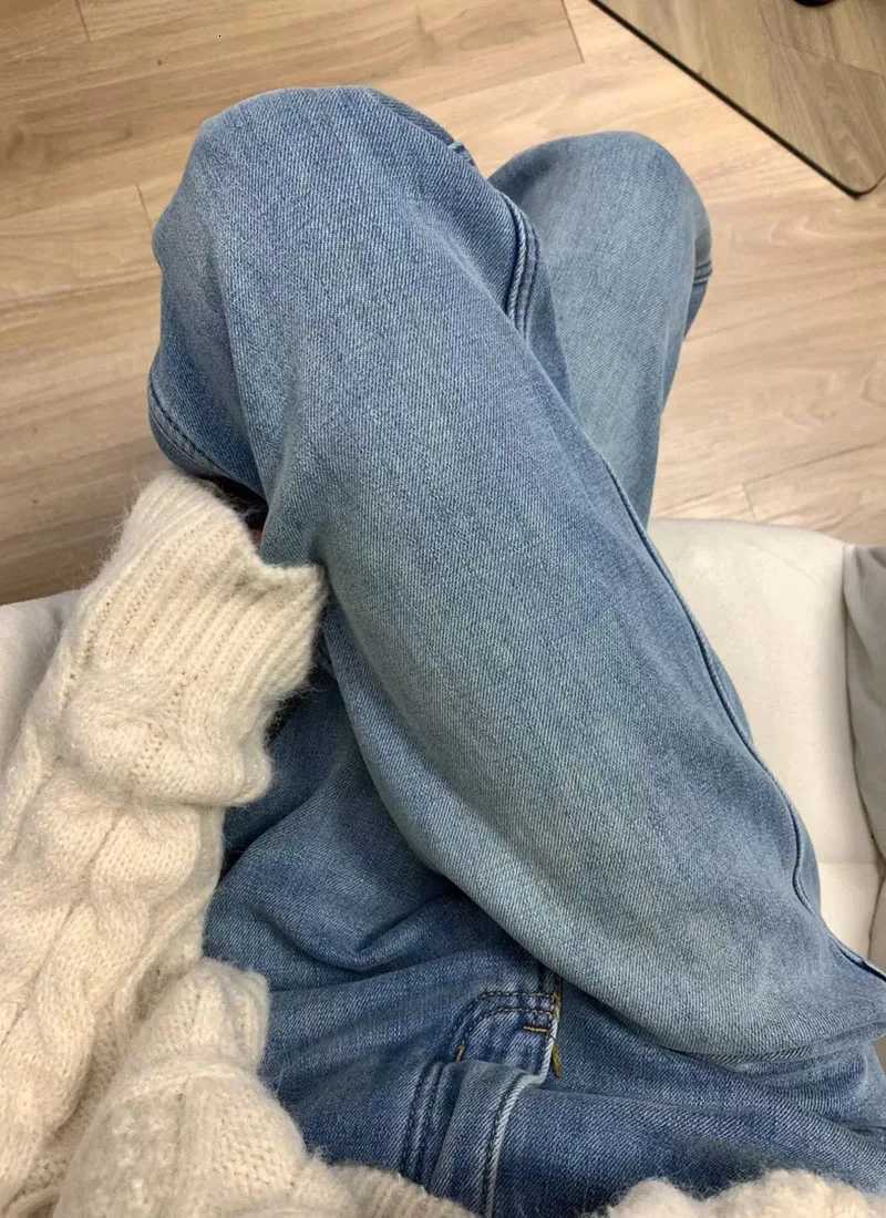 Thick Fabric Waist Straight Leg Jeans Women Popular Winter Plus Size Slimming High Waisted Warm Wide Leg Pants Fashion ItemT251208